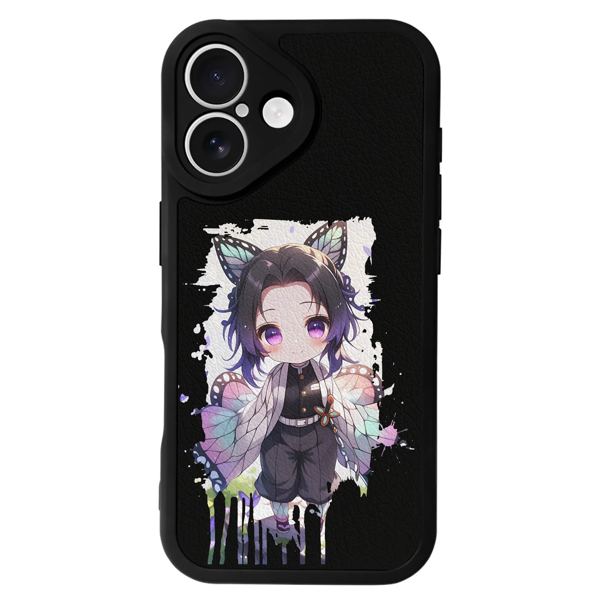 鬼滅の刃 グッズ,胡蝶 しのぶ - IPhone 16シリーズ対応 ・ シリコンスマホケース ・ レザー調 ・ 高精度フィット ・ 耐衝撃 ・ ワイヤレス充電対応 ・ 精密カット